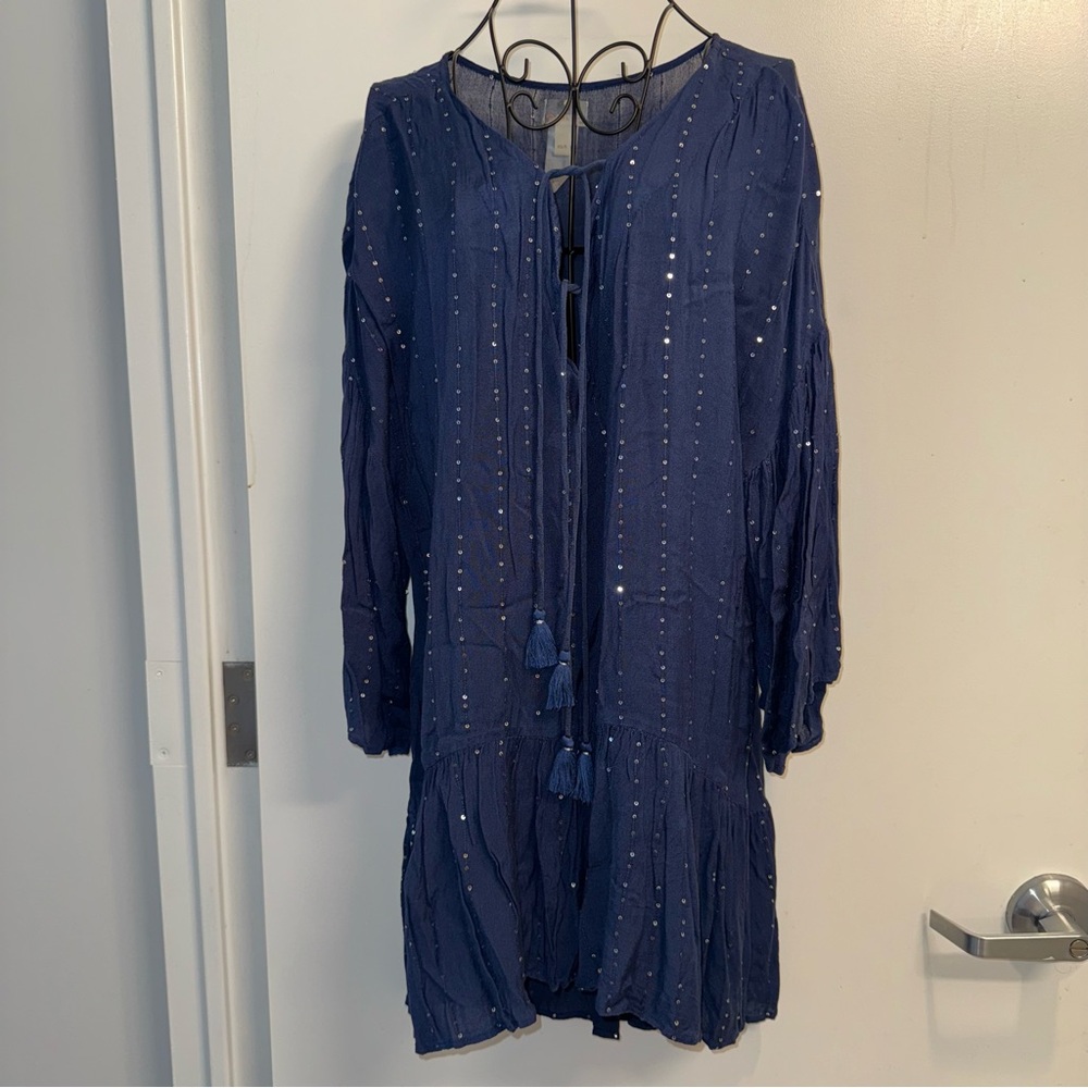 Pilyq Navy Tunic Coverup With Silver Sequins